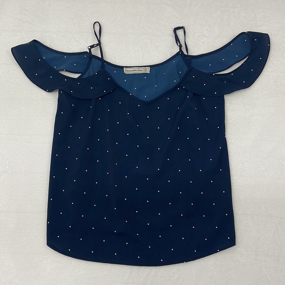 Abercrombie & Fitch Navy Off the Shoulder Polkadot Tank Top sz Medium